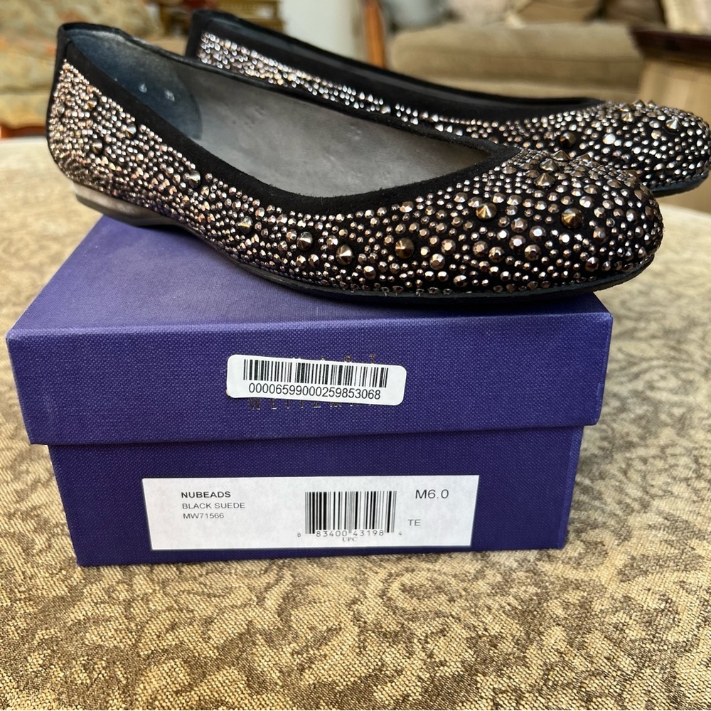 Vintage Stuart Weitzman Nubeads Black Suede Beaded Shoes Size 6 Made In Spain